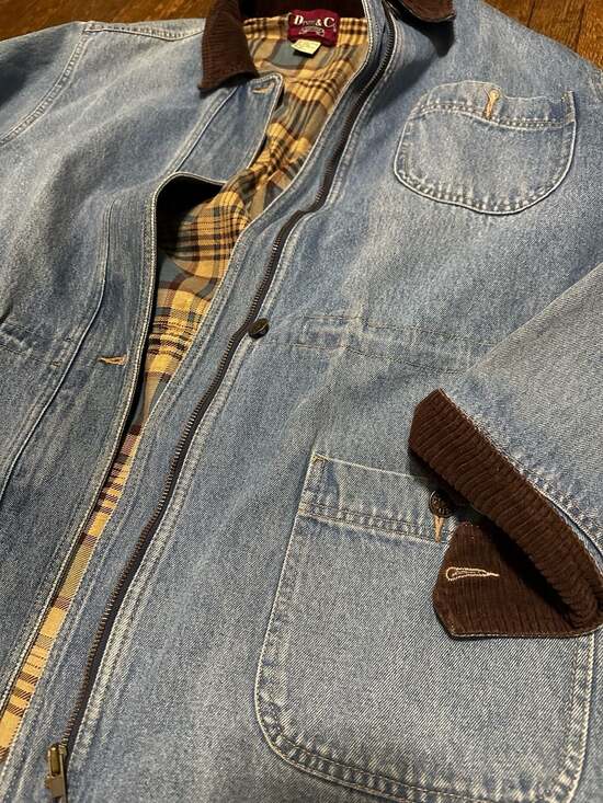 Vintage Denim Field Jacket 3 Pocket Chore Barn Coat Oversize Farm Cottage Large - Picture 2 of 9